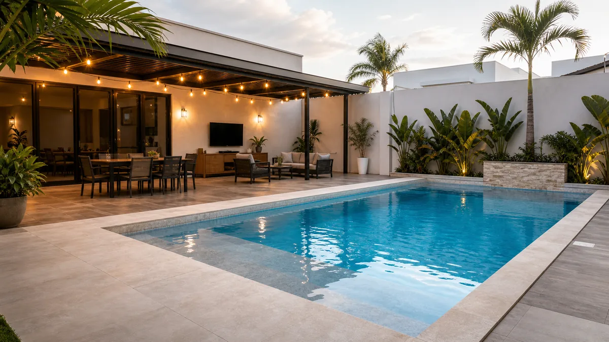 Construcción de alberca residencial de concreto en Tampico — AQUATAM