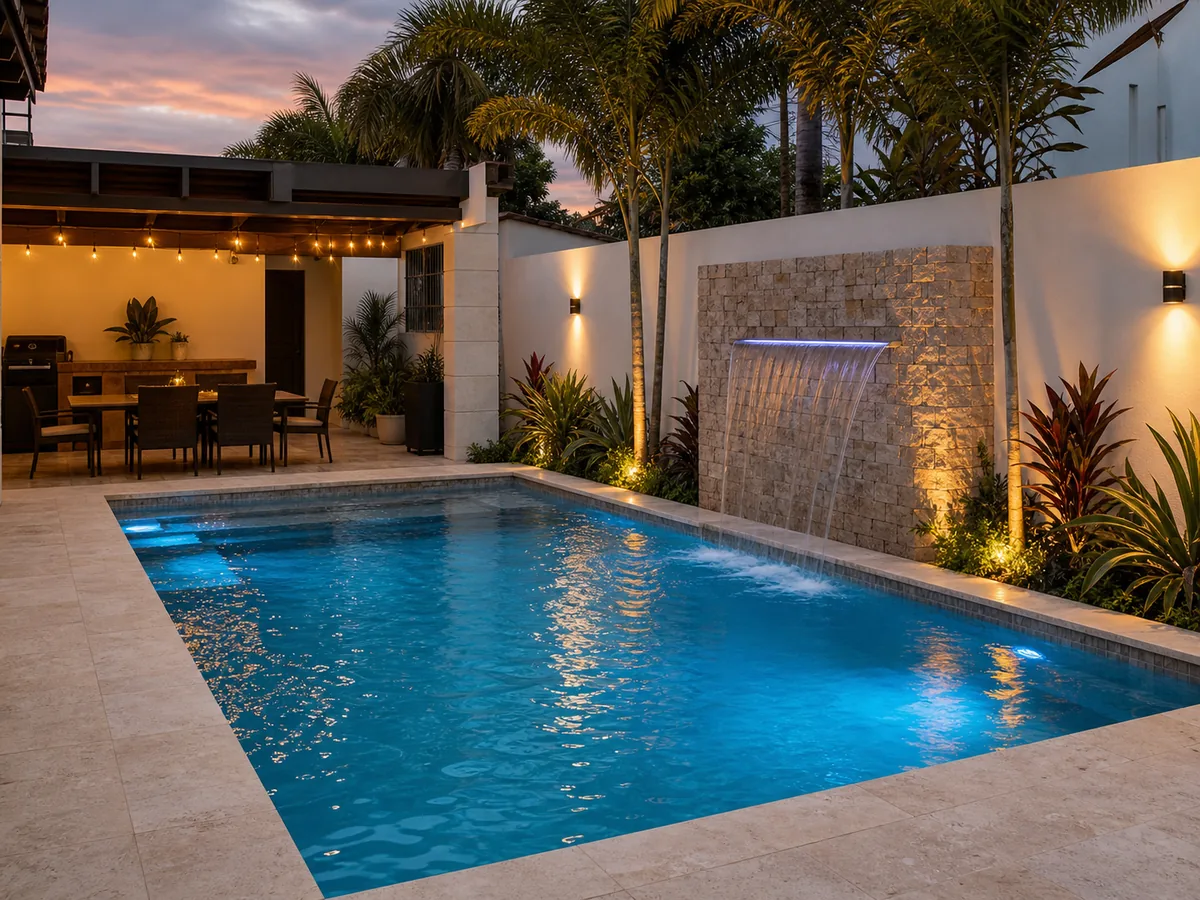 Diseño y construcción de alberca con cascada en Tampico — AQUATAM