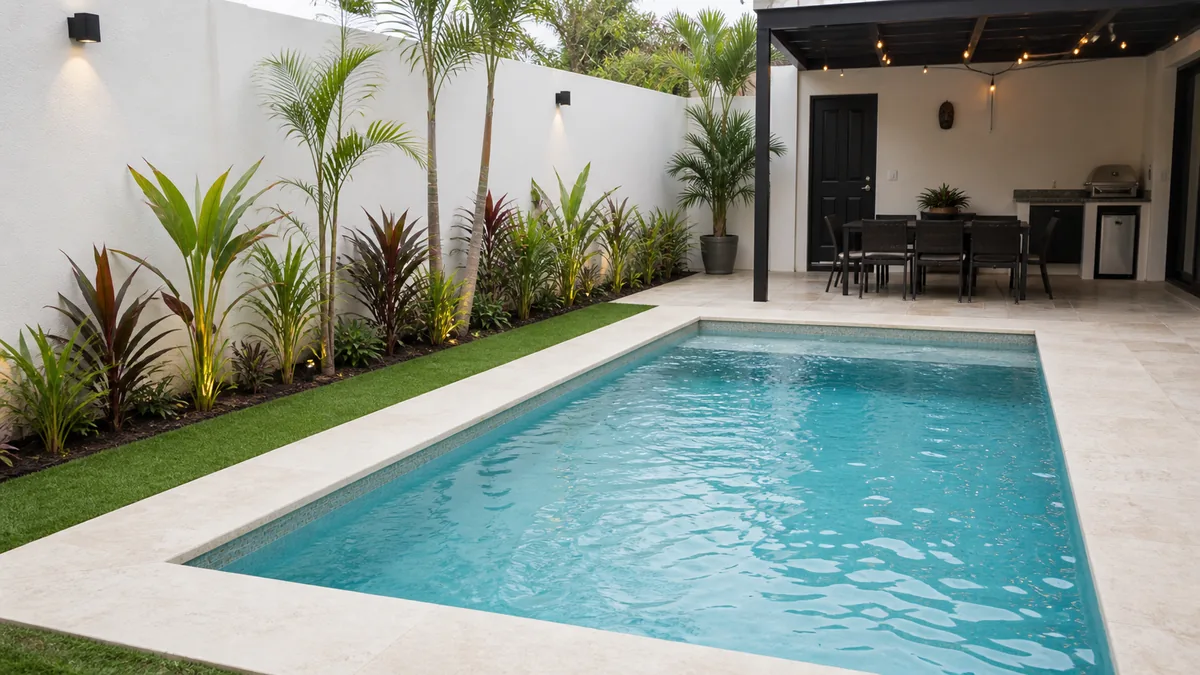 Instalación de alberca con jardín tropical en Ciudad Madero — AQUATAM